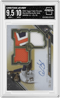 Cristian Javier from the 2021 Topps Triple Threads set featuring a Gold parallel graded by Arena Club and given an overall grade of 9.5.