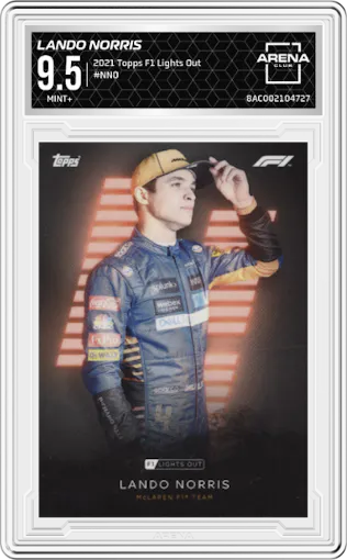 Lando Norris from the 2021 Topps F1 Lights Out set graded by Arena Club and given an overall grade of 9.5.