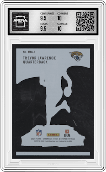Trevor Lawrence from the 2021 Panini Chronicles set graded by Arena Club and given an overall grade of 10.