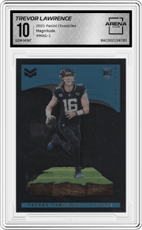 Trevor Lawrence from the 2021 Panini Chronicles set graded by Arena Club and given an overall grade of 10.