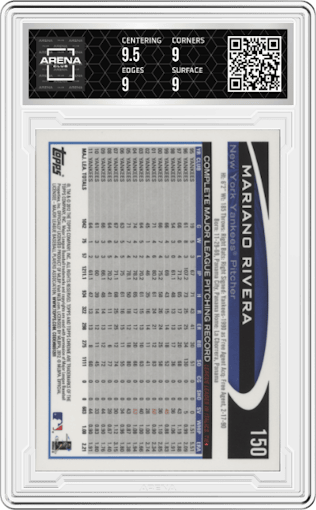 Mariano Rivera from the 2012 Topps Chrome set graded by Arena Club and given an overall grade of 9.