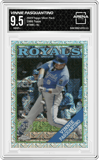 Vinnie Pasquantino from the 2023 Topps Silver Pack set graded by Arena Club and given an overall grade of 9.5.