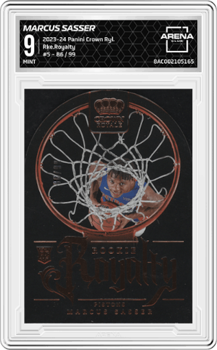 Marcus Sasser  from the 2023-24 Panini Crown Royale  set graded by Arena Club and given an overall grade of 9.