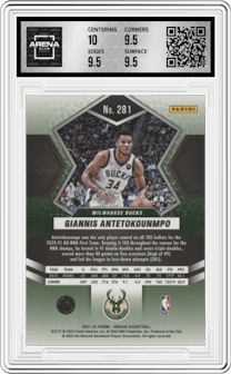Giannis Antetokounmpo from the 2021-22 Panini Mosaic  set graded by Arena Club and given an overall grade of 10.