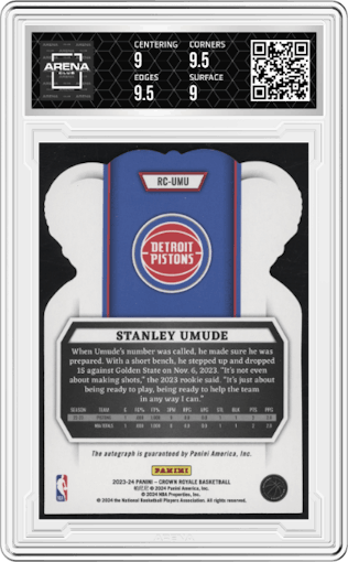 Stanley Umude from the 2023-24 Panini Crown Royale  set graded by Arena Club and given an overall grade of 9.5.