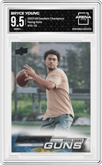 Bryce Young from the 2023 Upper Deck Goodwin Champions set graded by Arena Club and given an overall grade of 9.5.
