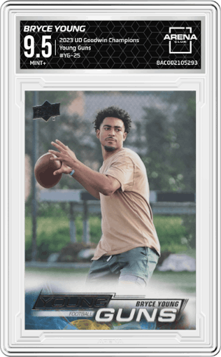 Bryce Young from the 2023 Upper Deck Goodwin Champions set graded by Arena Club and given an overall grade of 9.5.