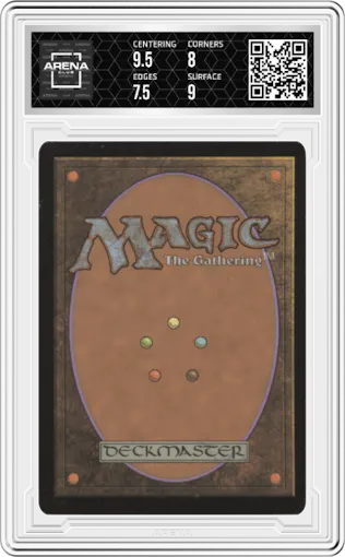 Volcanic Island from the 1994 Magic-Gathering set graded by Arena Club and given an overall grade of 8.