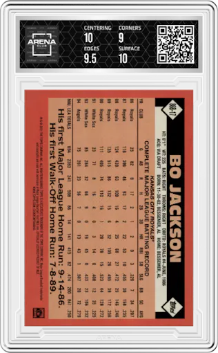 Bo Jackson from the 2021 Topps Update set graded by Arena Club and given an overall grade of 9.5.
