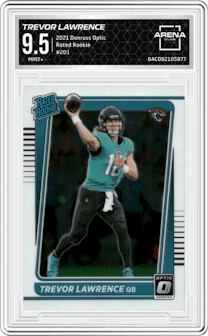 Trevor Lawrence from the 2021 Panini Donruss Optic set graded by Arena Club and given an overall grade of 9.5.