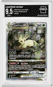 Leafeon VSTAR from the 2023 Pokemon SWSH set graded by Arena Club and given an overall grade of 9.5.