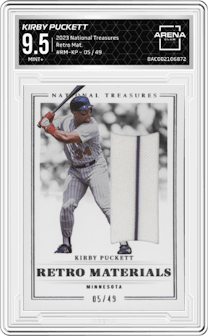 Kirby Puckett from the 2023 Panini National Treasures set graded by Arena Club and given an overall grade of 9.5.