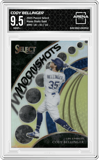 Cody Bellinger from the 2021 Panini Select set featuring a Gold parallel graded by Arena Club and given an overall grade of 9.5.