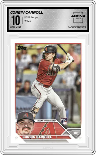 Corbin Carroll from the 2023 Topps Series 2 set graded by Arena Club and given an overall grade of 10.