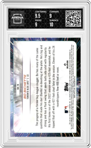 Bo Bichette from the 2023 Topps Cosmic Chrome set graded by Arena Club and given an overall grade of 9.5.