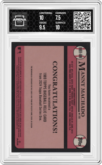Manny Machado from the 2024 Topps  set featuring a Red parallel graded by Arena Club and given an overall grade of 8.