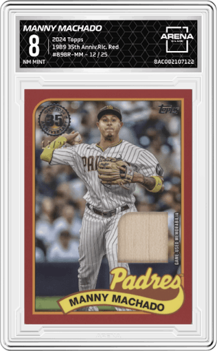 Manny Machado from the 2024 Topps  set featuring a Red parallel graded by Arena Club and given an overall grade of 8.