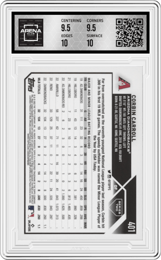 Corbin Carroll from the 2023 Topps Series 2 set graded by Arena Club and given an overall grade of 10.