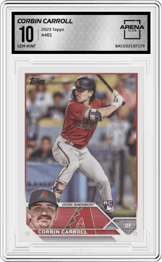 Corbin Carroll from the 2023 Topps Series 2 set graded by Arena Club and given an overall grade of 10.