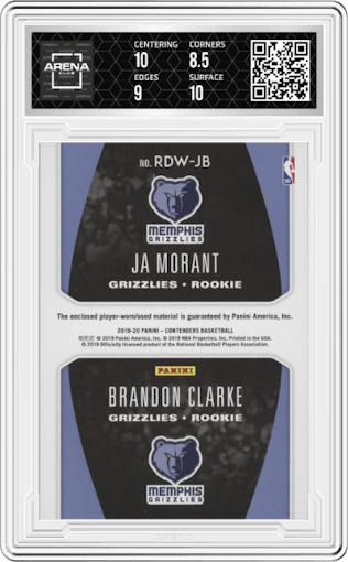 Ja Morant/Brandon Clarke from the 2019-20 Panini Contenders set graded by Arena Club and given an overall grade of 9.
