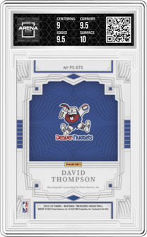 David Thompson from the 2022-23 Panini National Treasures set featuring a Bronze parallel graded by Arena Club and given an overall grade of 9.5.