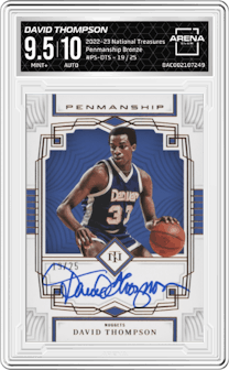 David Thompson from the 2022-23 Panini National Treasures set featuring a Bronze parallel graded by Arena Club and given an overall grade of 9.5.