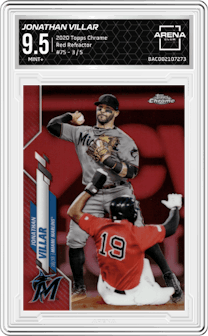 Jonathan Villar from the 2020 Topps Chrome set featuring a Red Refractor parallel graded by Arena Club and given an overall grade of 9.5.