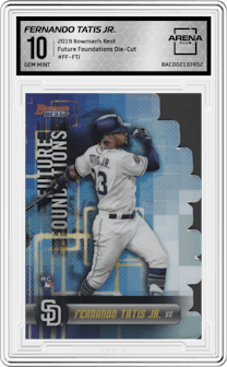 Fernando Tatis Jr. from the 2019 Bowman’s Best set graded by Arena Club and given an overall grade of 10.
