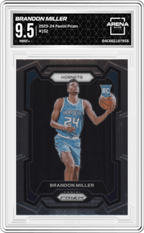 Brandon Miller from the 2023-24 Panini Prizm set graded by Arena Club and given an overall grade of 9.5.