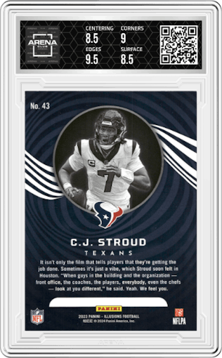 C.J. Stroud from the 2023 Panini Illusions set featuring a Retail parallel graded by Arena Club and given an overall grade of 9.