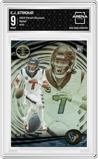 C.J. Stroud from the 2023 Panini Illusions set featuring a Retail parallel graded by Arena Club and given an overall grade of 9.