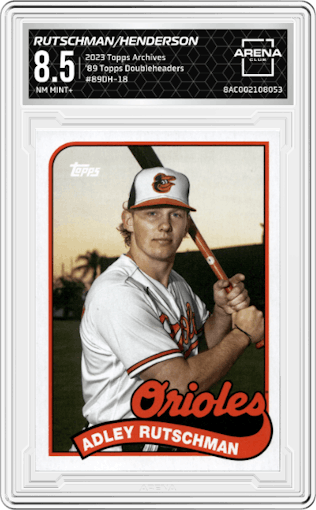 Adley Rutschman/Gunnar Henderson from the 2023 Topps Archives set graded by Arena Club and given an overall grade of 8.5.