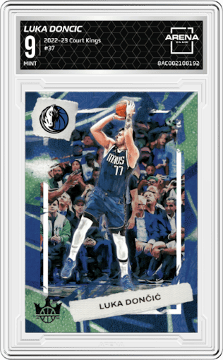 Luka Doncic from the 2022-23 Panini Court Kings set graded by Arena Club and given an overall grade of 9.