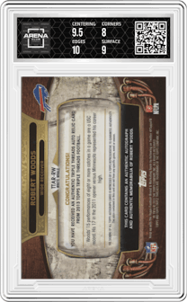 Robert Woods from the 2013 Topps Triple Threads set featuring a White Whale parallel graded by Arena Club and given an overall grade of 8.5.