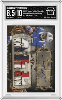 Robert Woods from the 2013 Topps Triple Threads set featuring a White Whale parallel graded by Arena Club and given an overall grade of 8.5.