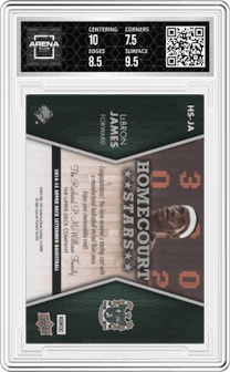 LeBron James from the 2014-15 Upper Deck Lettermen set graded by Arena Club and given an overall grade of 8.