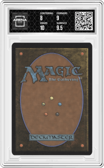 Fierce Guardianship from the 2023 Magic-Gathering set featuring a Borderless Foil parallel graded by Arena Club and given an overall grade of 8.5.