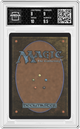 Fierce Guardianship from the 2023 Magic-Gathering set featuring a Borderless Foil parallel graded by Arena Club and given an overall grade of 8.5.