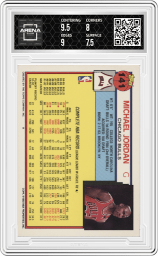 Michael Jordan from the 1992-93 Topps set graded by Arena Club and given an overall grade of 8.