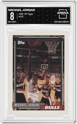 Michael Jordan from the 1992-93 Topps set graded by Arena Club and given an overall grade of 8.