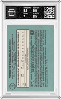 Bo Jackson from the 1986 Donruss The Rookies set graded by Arena Club and given an overall grade of 6.