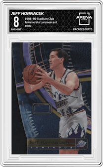 Jeff Hornacek from the 1998-99 Topps Stadium Club set featuring a Luminescent parallel graded by Arena Club and given an overall grade of 8.