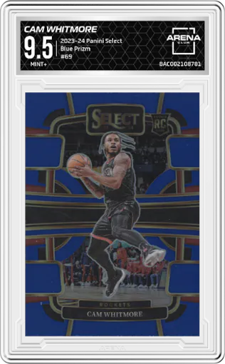 Cam Whitmore from the 2023-24 Panini Select  set featuring a Blue Prizm parallel graded by Arena Club and given an overall grade of 9.5.