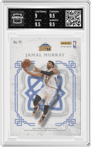 Jamal Murray from the 2016-17 Panini Excalibur set featuring a Silver parallel graded by Arena Club and given an overall grade of 9.5.