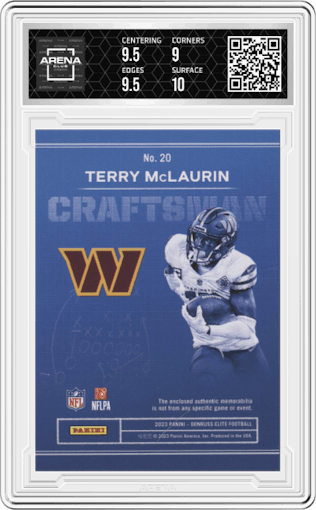 Terry McLaurin from the 2023 Panini Donruss Elite set graded by Arena Club and given an overall grade of 9.5.