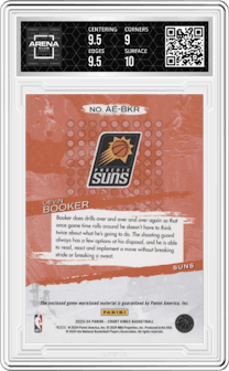 Devin Booker from the 2023-24 Panini Court Kings set graded by Arena Club and given an overall grade of 9.5.