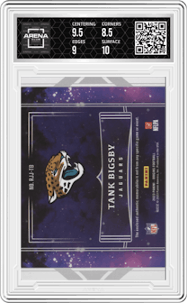 Tank Bigsby from the 2023 Panini Origins set featuring a Green parallel graded by Arena Club and given an overall grade of 9.