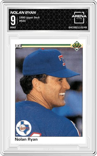 Nolan Ryan from the 1990 Upper Deck set graded by Arena Club and given an overall grade of 9.