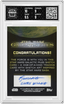 Chris Willdig from the 2018 Topps Star Wars Galactic Files  set graded by Arena Club and given an overall grade of 9.5.