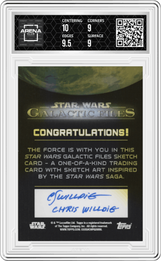 Chris Willdig from the 2018 Topps Star Wars Galactic Files  set graded by Arena Club and given an overall grade of 9.5.